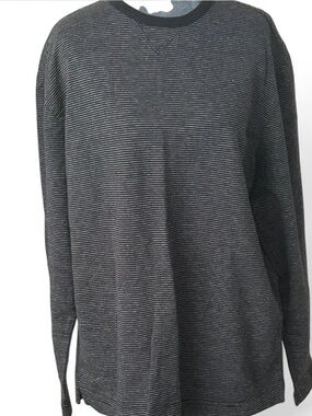 GAP Black and Gray Thin-Strip Crewneck Sweater